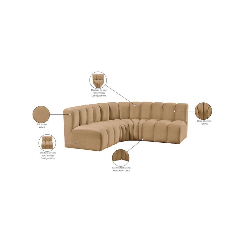 Meridian Furniture Arc Camel Velvet Modular Sofa