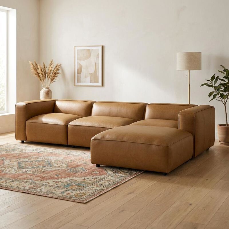 Vegan Leather Modular Sectional Sofa and Couch for Living Room, Camel, 4 Pc image number 4
