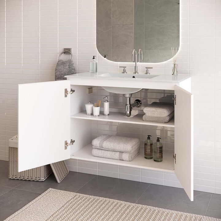 Modway White Bryn Wall-Mount Bathroom Vanity EEI-5779-WHI-WHI