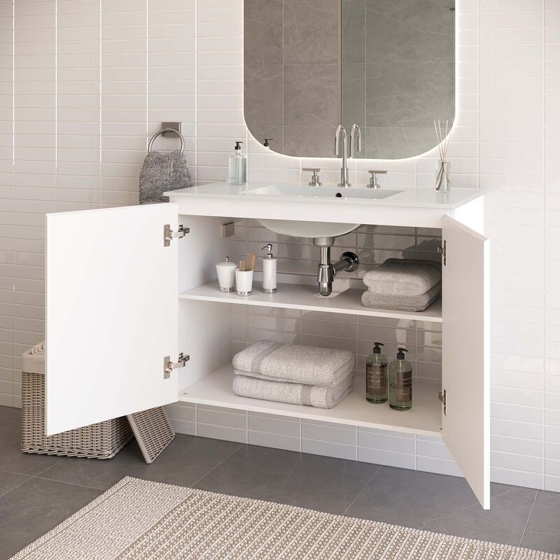 Modway White Bryn Wall-Mount Bathroom Vanity EEI-5779-WHI-WHI image number 1