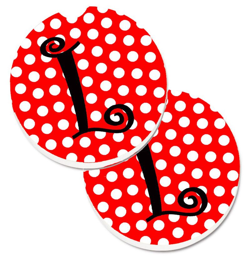 Caroline's Treasures Letter L Initial Monogram Red black Polka Dots Set of 2 Cup Holder Car Coasters CJ1012-LCARC, 2.56, Multicolor