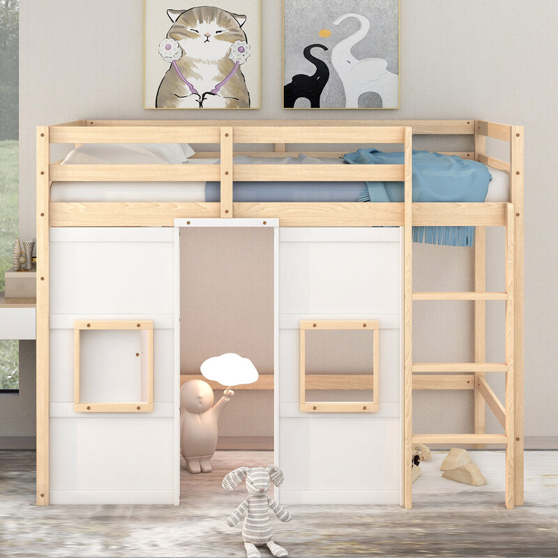 Merax Loft Bed with Storage Wardrobe and 2 Windows