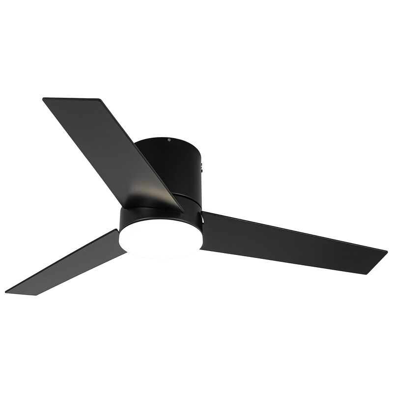 48" Modern Black LED Flush Mount Ceiling Fan with Remote Control
