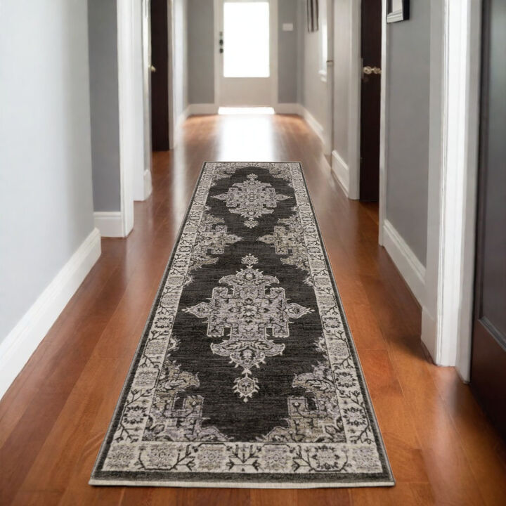 HomeRoots Medallion Runner Rug With Fringe