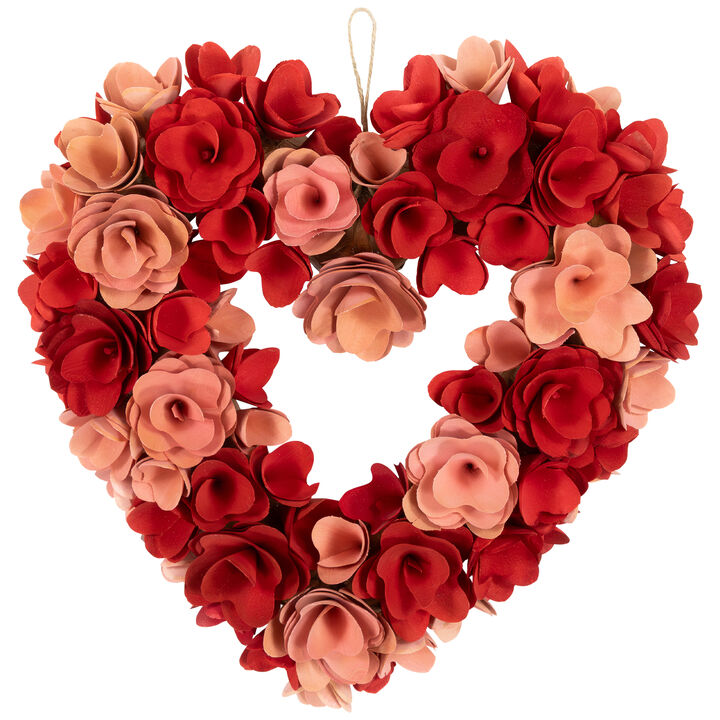 Wooden Floral Artificial Valentine's Day Wreath - 15" - Red and Pink