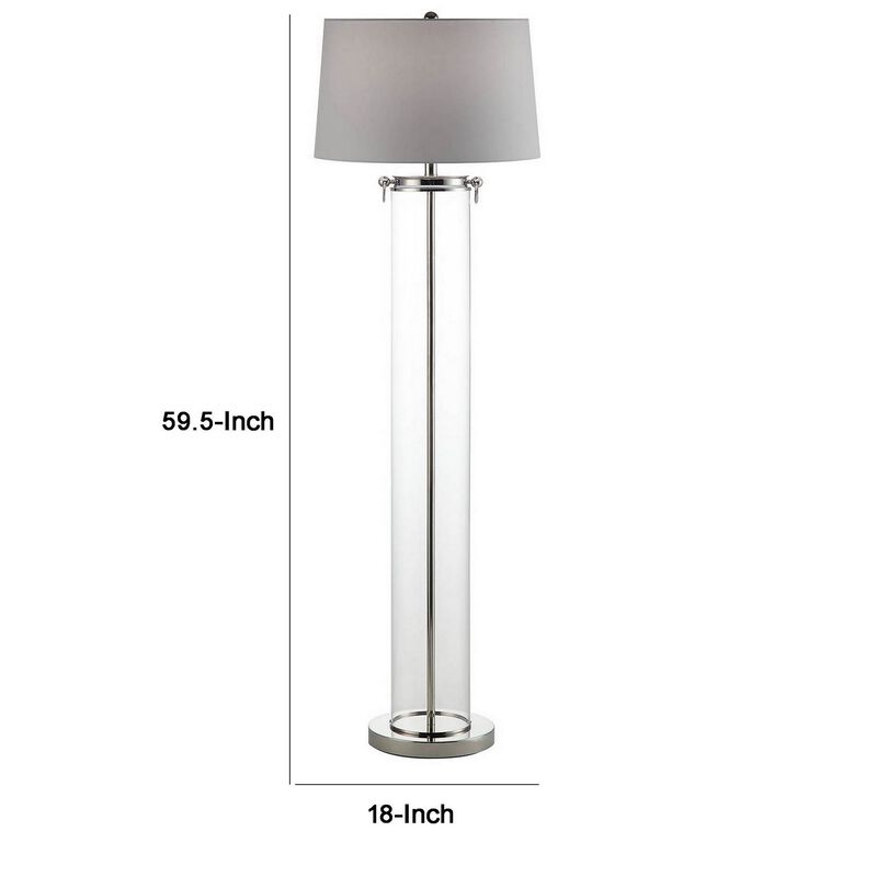 Axie 60 Inch Floor Lamp, Clear Glass Stand, Empire Shade, Metal, Nickel-Benzara image number 5