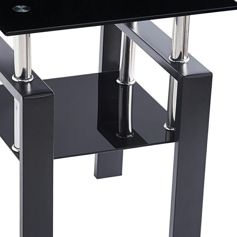 HomeRoots Set of Two Black Glass and Metal Square End Tables With Shelf image number 4