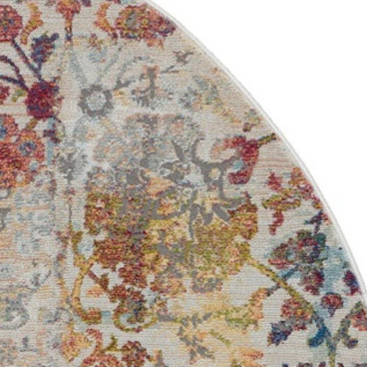 HomeRoots Floral Distressed Non Skid Round Rug