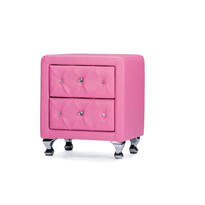 Baxton Studio Stella Crystal Tufted Pink Leather Modern Nightstand