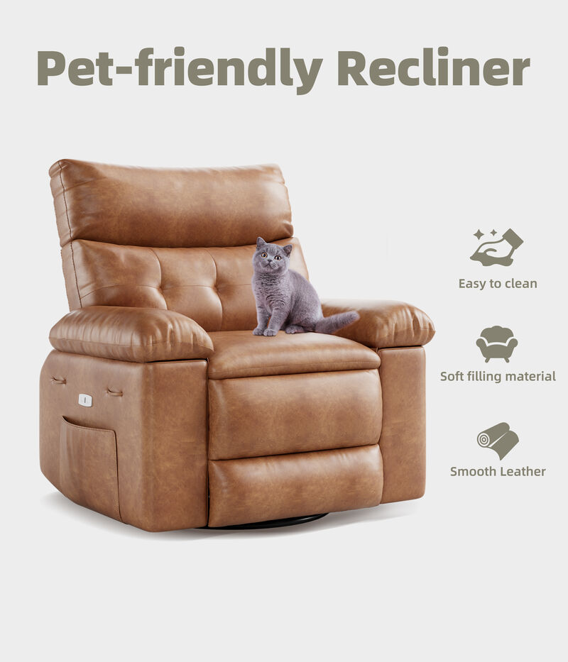 360 Degree Swivel Lazy Manual Rocking Recliner Sofa Chair for Living Rooms, Bedrooms, Outdoor Relax, Brown image number 5