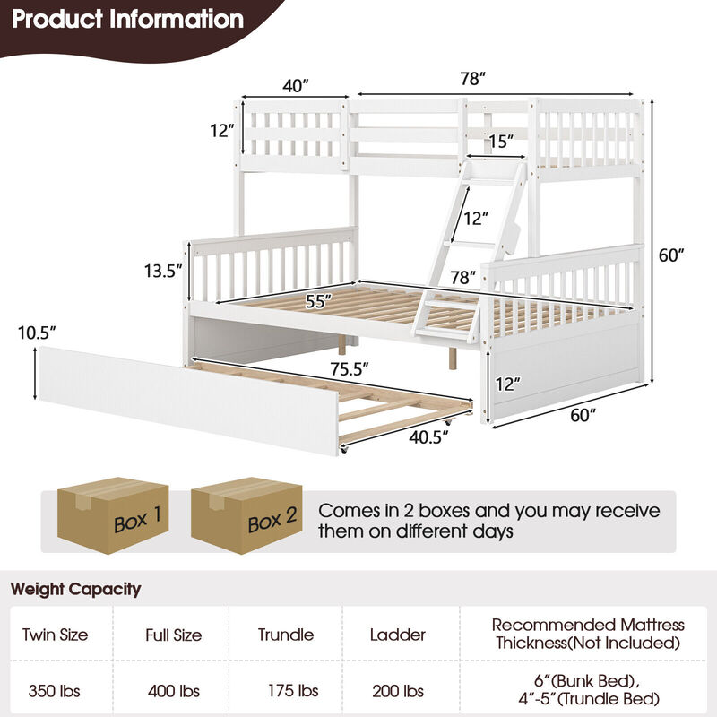 Twin Over Full Convertible Bunk Bed with Twin Trundle