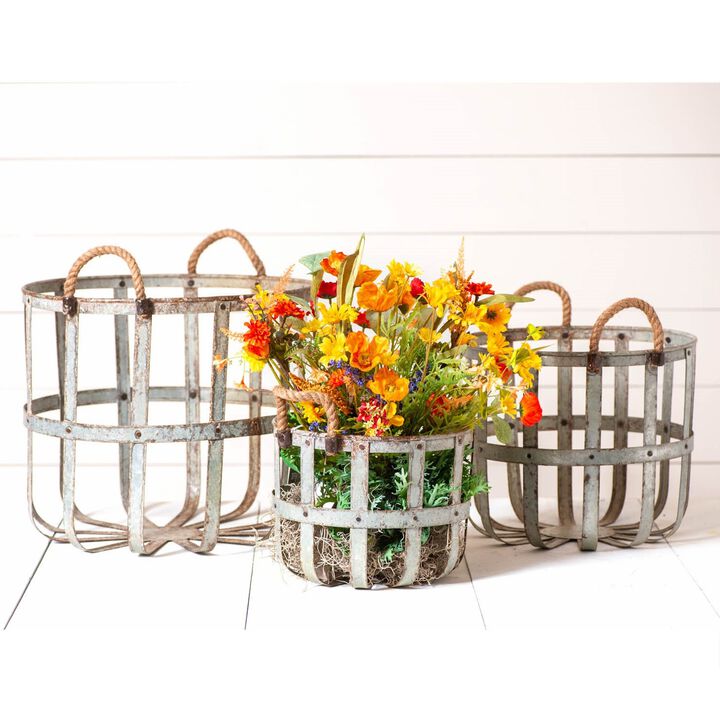 Irvins Country Tinware Rustic Round Metal Basket Set