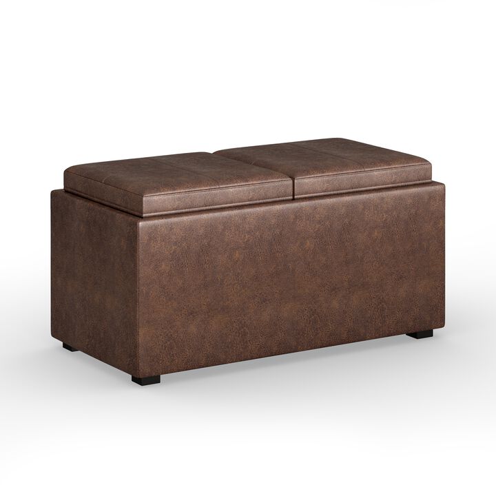 Avalon 5 Piece Storage Ottoman in Distressed Chestnut Brown Faux Leather