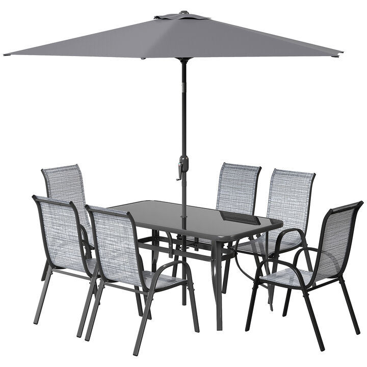 Hivvago Patio Table and 6 Chairs with 9 ft Umbrella