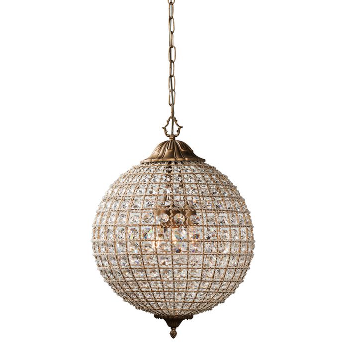 Metal Encased Crystal Chandelier with Engraved Details, Medium, Clear and Gold-Benzara