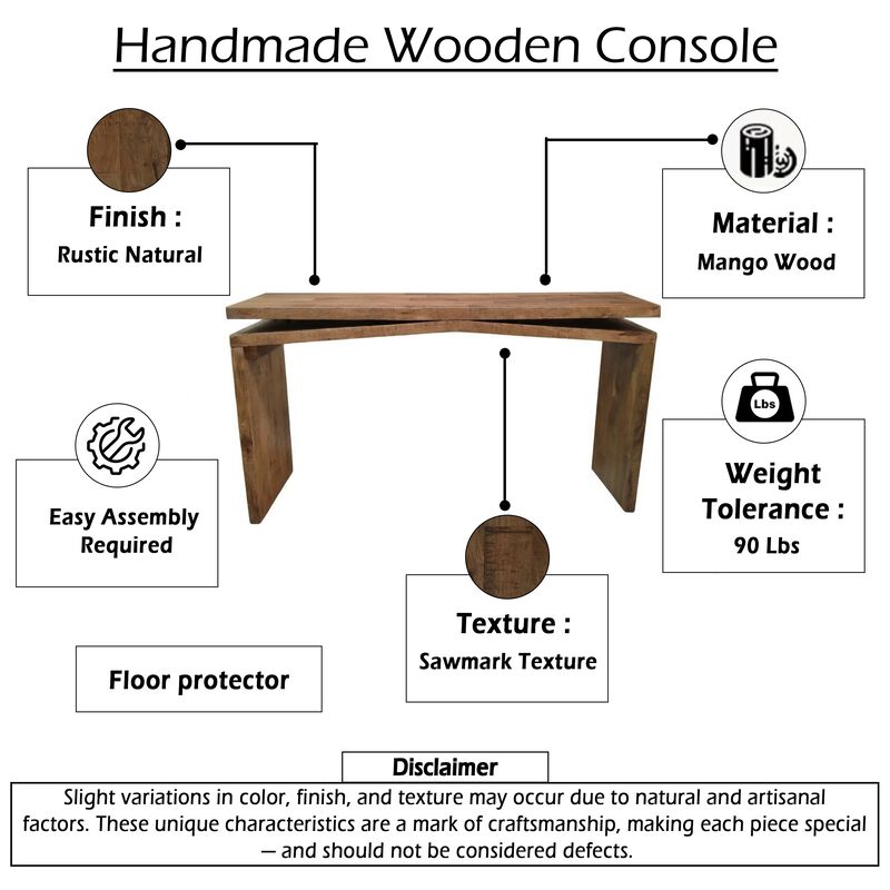 Keri Console Table, 60 inch Solid Mango Wood Slab Top, Handcrafted Rustic Natural Brown, Organic Design image number 4