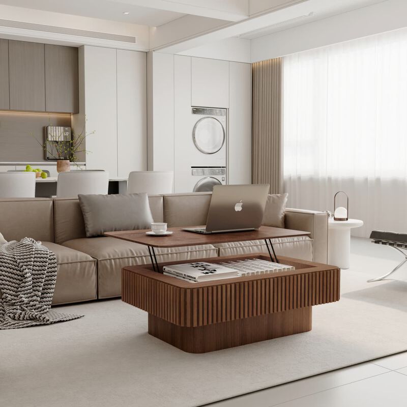 Rectangular lift top coffee table Coffee table with hidden storage and soft close Fluted MDF and solid wood veneer coffee table image number 4