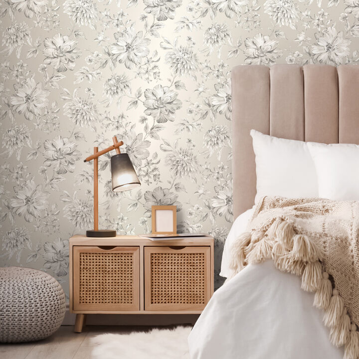 Gabriela Champagne Floral Wallpaper