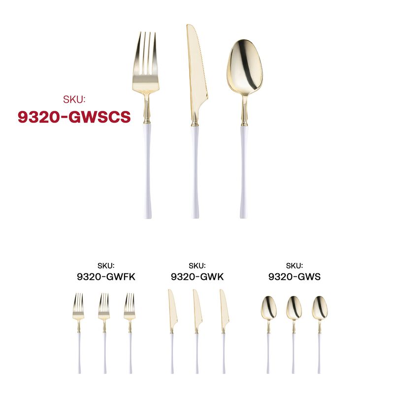 Gold with White Handle Moderno Plastic Cutlery Set (240 Sets) image number 5