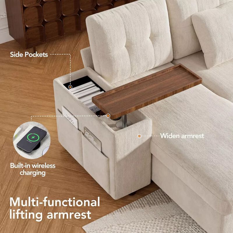 Vipbear 112" U-Shaped 8-Seat Modular Chenille Sectional Sleeper Sofa, Pull Out Bed Reclining Couch image number 3