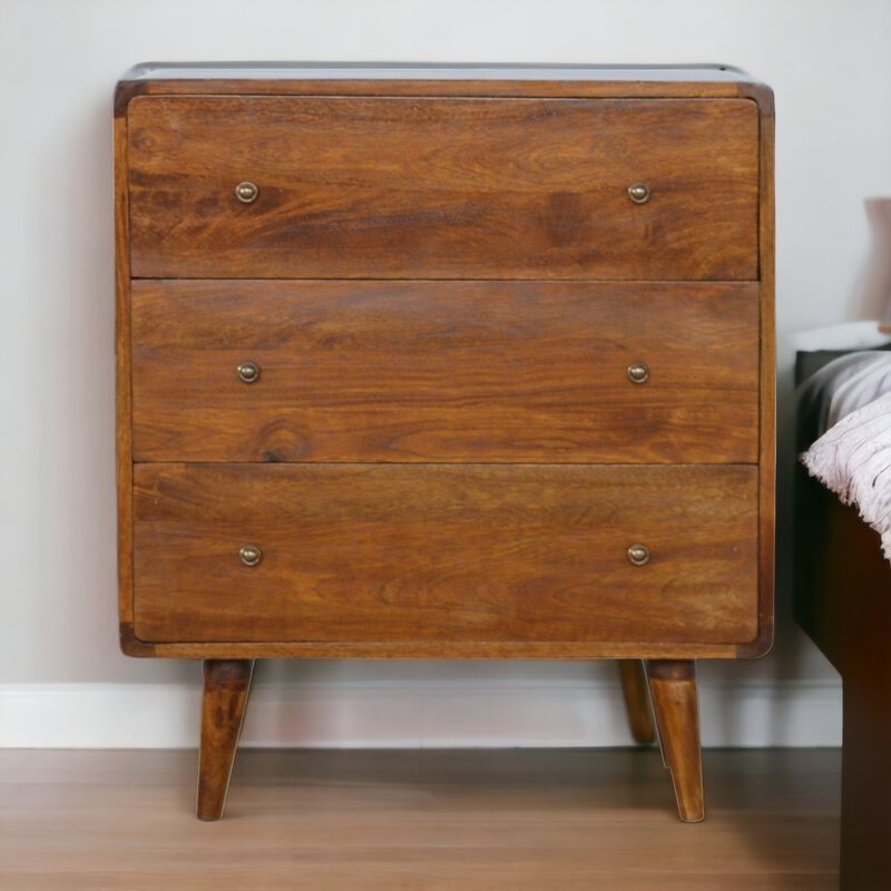 Solid Wood 3 Drawer Curved Chestnut Chest