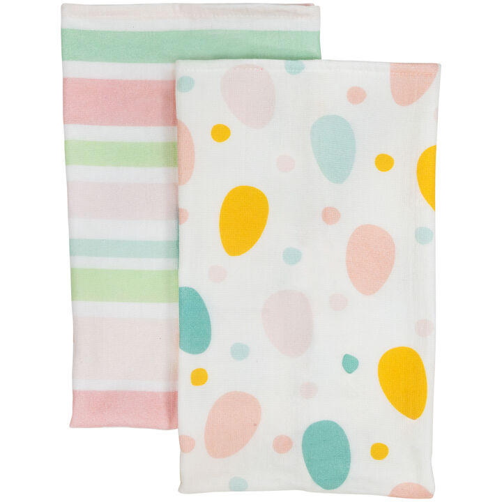 Set of 2 Pastel Stripes and Easter Eggs Kitchen Tea Towels 26"