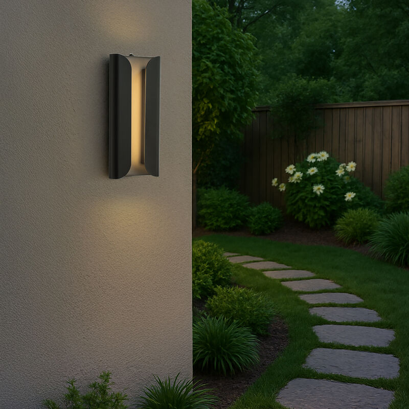 H15" Matte Black 24W Integrated LED Wall Sconce with Acrylic Shade Modern Simplicity Outdoor Wall Light with Dusk to Dawn Sensor for Porch Garage image number 2