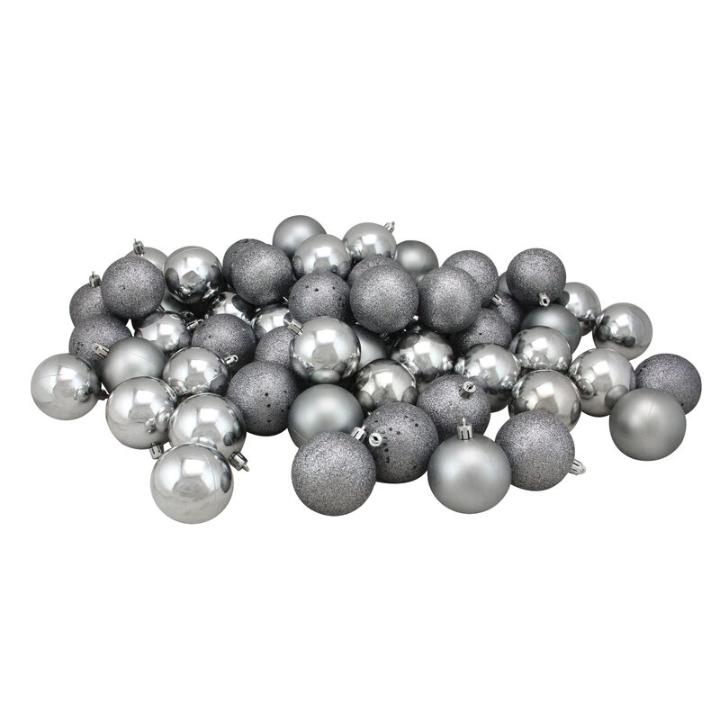60ct Pewter Gray Shatterproof 4-Finish Christmas Ball Ornaments 2.5" (60mm)
