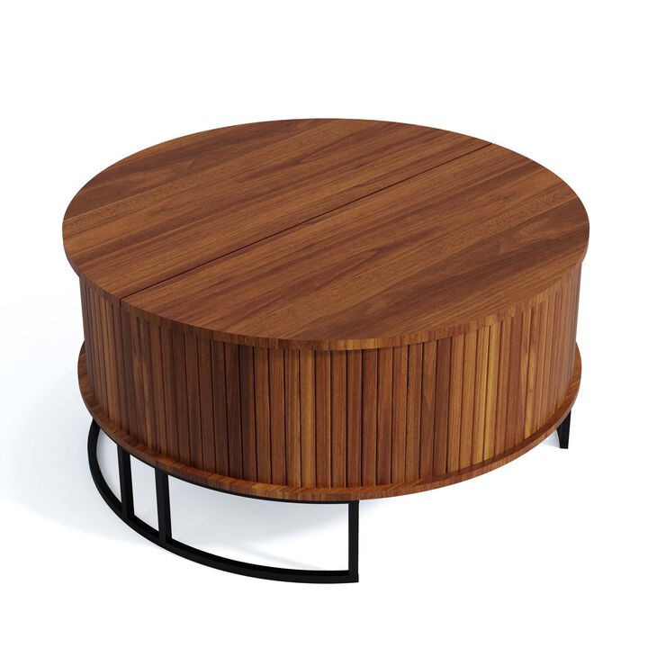 31.5" Modern Round Lift-Top Coffee Table with Hidden Storage, Walnut Wooden Living Room Table