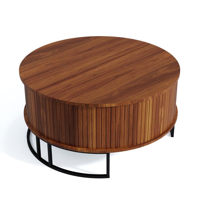 31.5" Modern Round Lift-Top Coffee Table with Hidden Storage, Walnut Wooden Living Room Table image number 0