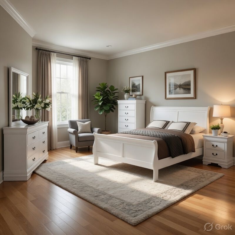 Full Size Bedroom Set, White Finish, 5-Piece Set with Bed, Dresser, Mirror, Chest and Nightstand image number 8