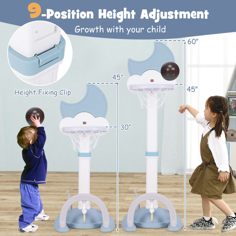 Kids 4 In 1 Basketball Hoop Play Set with Moon Shaped Electronic Scoreboard-Blue image number 5