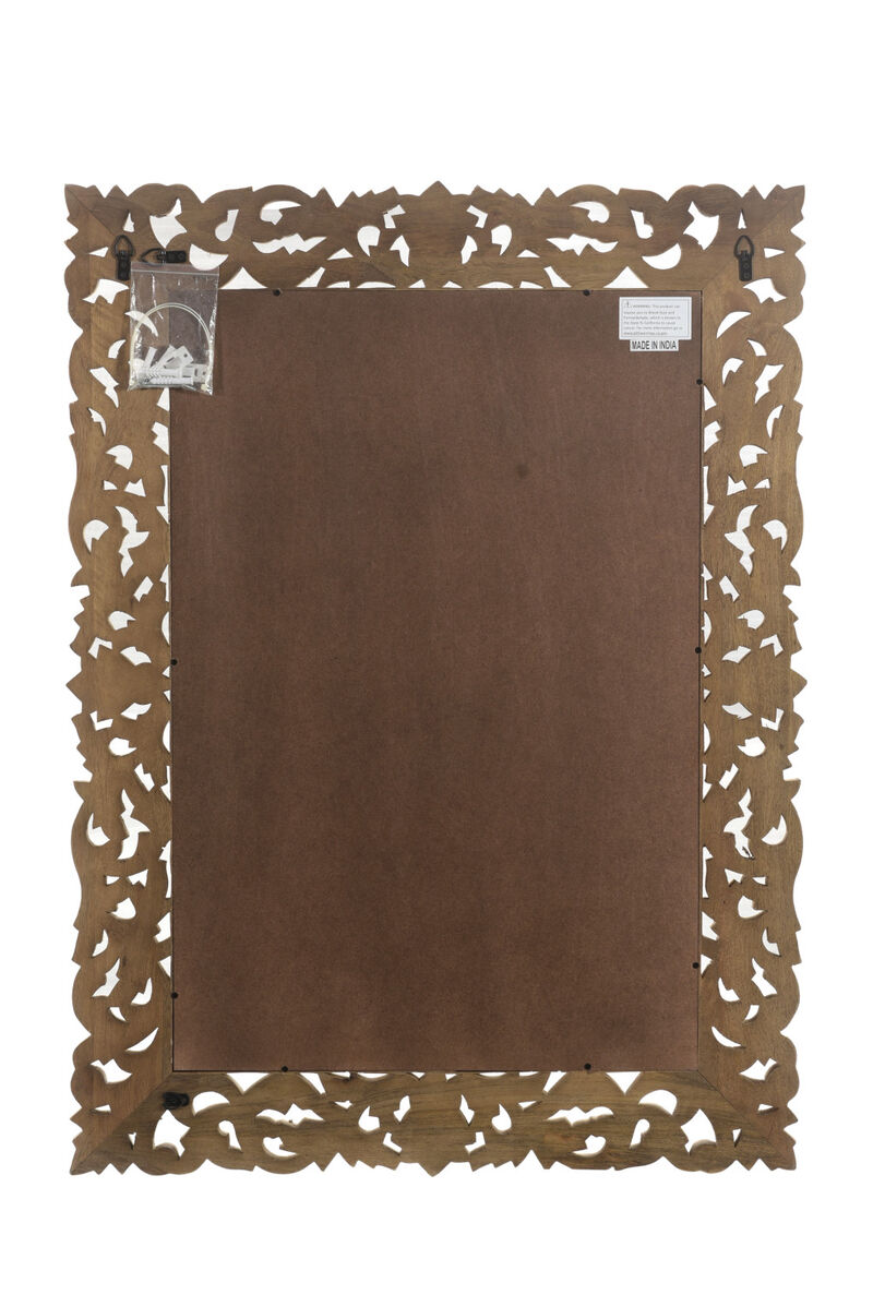 HomeRoots 35" Gray Floral Carved Solid Wood Framed Accent Mirror image number 2
