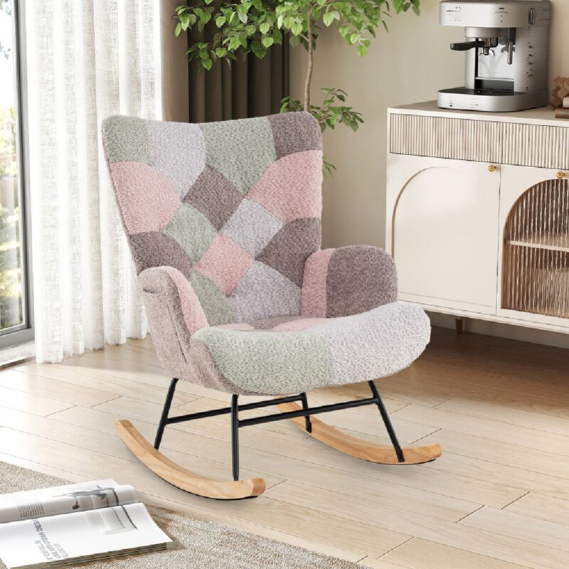 Upholstered Nursery Rocker Chair with Supportive High Back and Armrests-Multi Color image number 4