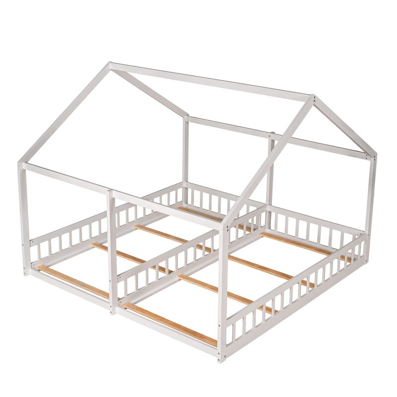 Whisen Morden Design Twin Size Wooden House Platform Beds with 2 Shared Beds