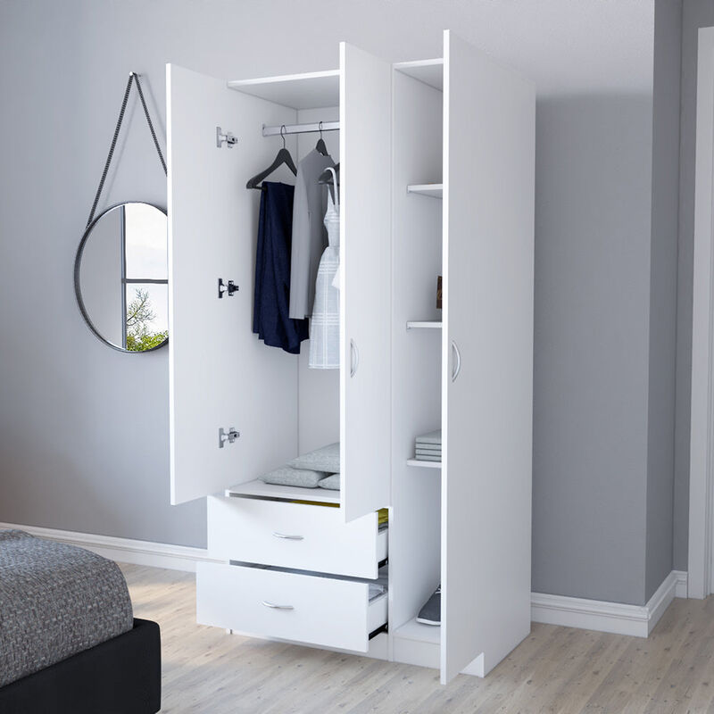 Three Door Armoire Clark, Bedroom, White