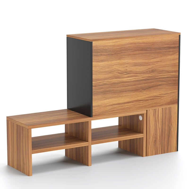 Wooden Convertible Corner Shoe Cabinet for Entryway 70.9", Walnut & Black image number 1
