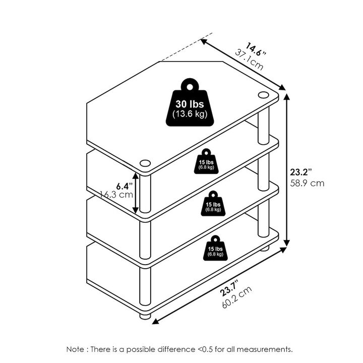 Econ Easy Assembly 4-Tier Petite TV Stand, White/White