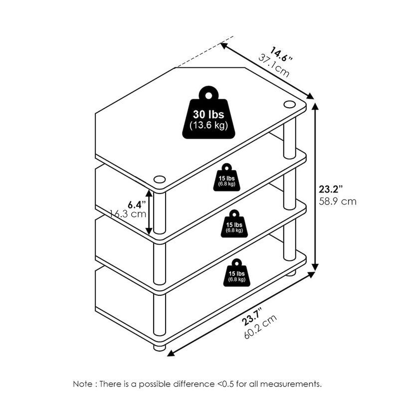 Econ Easy Assembly 4-Tier Petite TV Stand, White/White