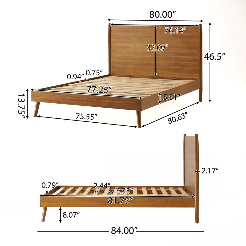Ozzy King Size Bed with Slat Panel Design, Natural Acacia Wood Finish - Benzara