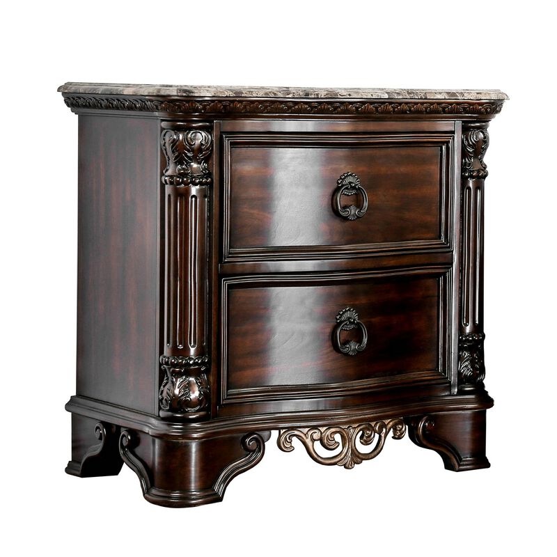 Queen Bedroom Set in Brown Cherry & Gold Wood &ndash; 2 Piece Set with Nightstand image number 4