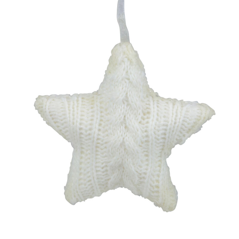 4" Cream Cable Knit Star Christmas Ornament image number 0