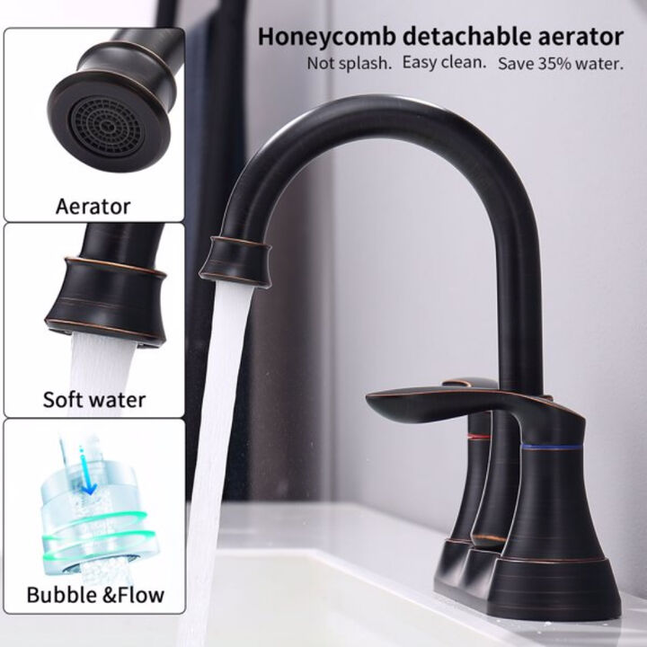 Classic Oil Rubbed Bronze 2-Handle Bathroom Vanity Faucet with Pop-Up Drain & Supply Hoses