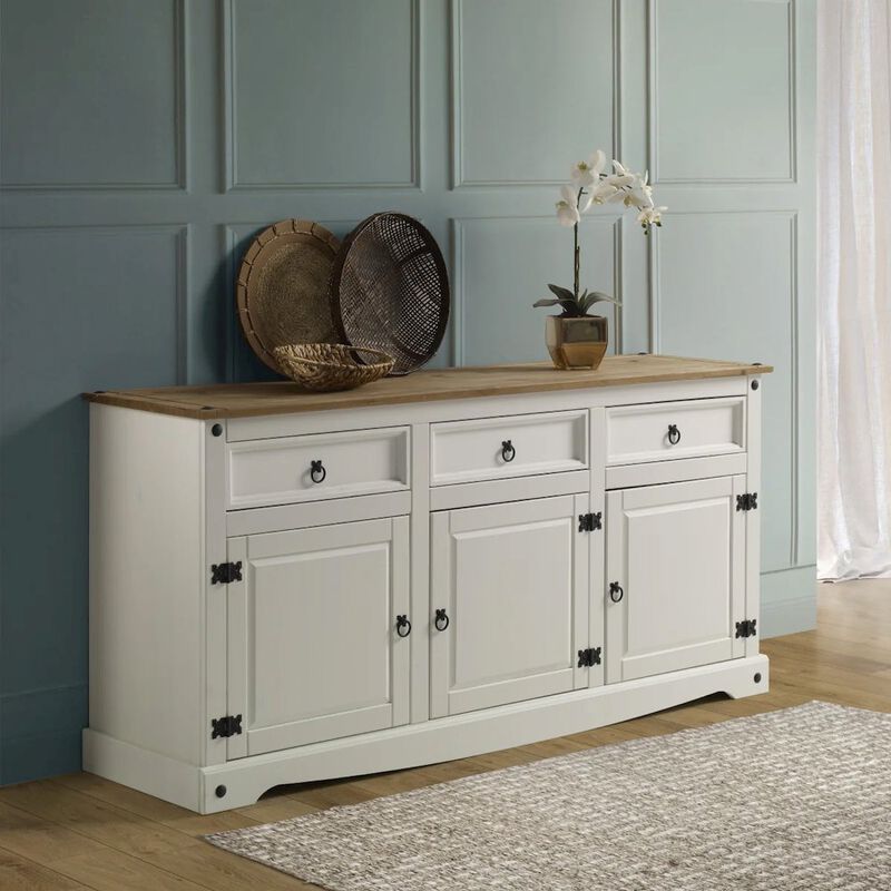 OS Home and Office Furniture Wood Buffet Sideboard in Distressed White
