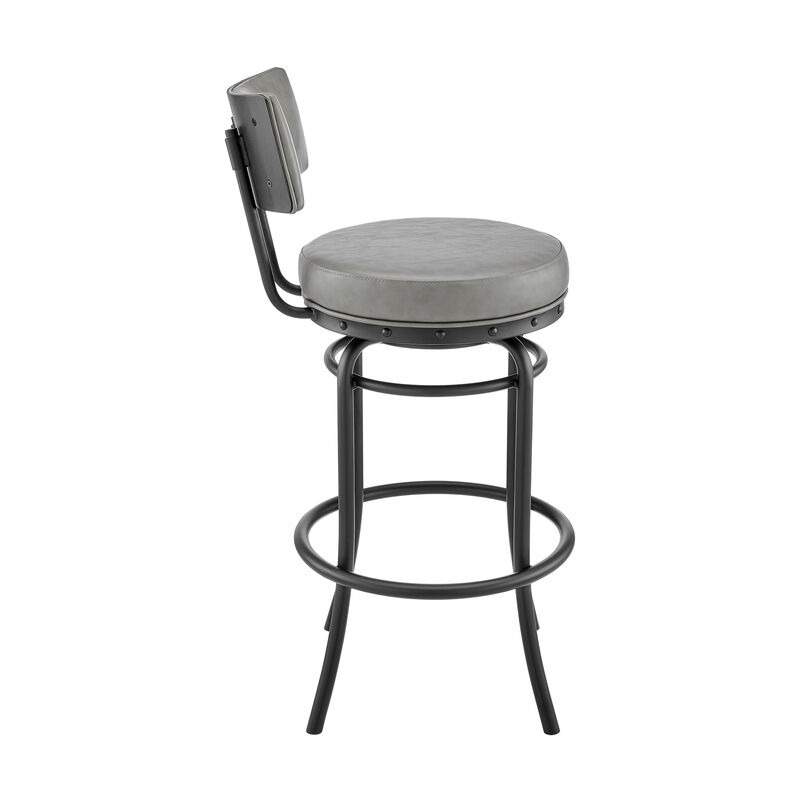 Rees Swivel or Stool in Black Finish with Grey Faux Leather