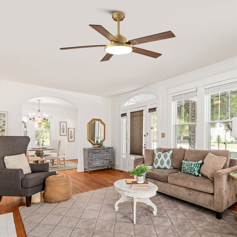 52" Modern Gold 3CCT Dimmable LED Ceiling Fan with Light and Remote