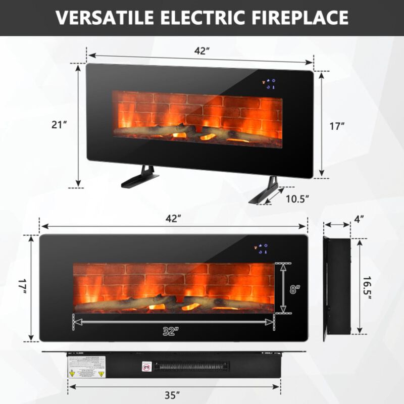 Hivvago 42 Inch Electric Wall Mounted Freestanding Fireplace with Remote Control-Black