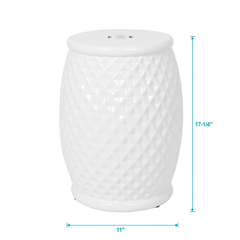 11" x 17.25" Glazed Ceramic Drum Stool - Indoor/Outdoor Side Table - Accent Garden Stool