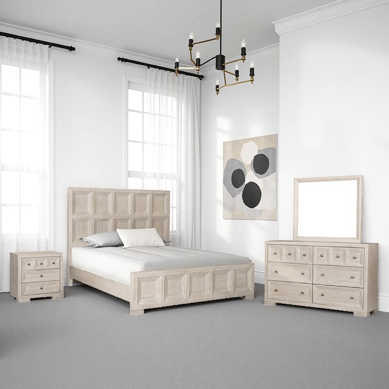 Kizie 5pc Queen Bedroom Set, 2 Nightstands, Dresser Mirror, Beige Wood - Benzara image number 5