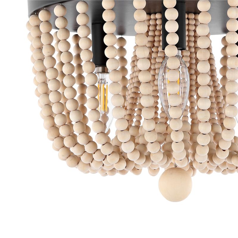 Eivissa 3-Light Coastal Farmhouse Iron/Wood Bead LED Flush Mount